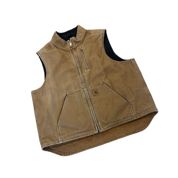 Carhartt V33-211 Sandstone Sherpa-Lined Mock-Neck Vest Full Zip Brown Men's XL - Picture 3 of 8